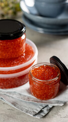 Salmon caviar in a jar