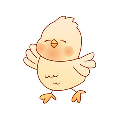 Kawaii Chicken isolated on white backgroun. Clip art for sticker, t-shirt print, greeting card design. Hand drawn vector illustration.