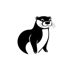 A stylized illustration of a smiling otter in black and white, in a minimalist style.