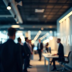 Fototapeta premium Business office with blurred people abstract light bokeh at office interior background Bokeh light lights background bokeh abstract light bright effect shiny