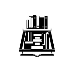 Black and White Bookcase Silhouette: A stylized depiction of a bookcase filled with books, rendered in a bold, high-contrast style.