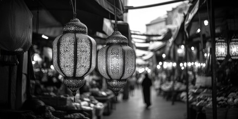Fototapeta premium Lively street market in an eastern country, showcasing handicrafts and local culture.