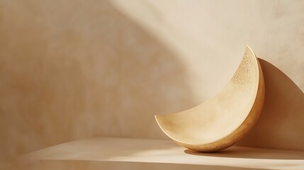 Elegant Crescent Shaped Wooden Bowl on Beige Background