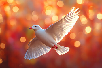 Fototapeta premium Vibrant action shot of a bird soaring through a rainbow, perfect for use in nature-themed designs, children's materials, or inspirational content.