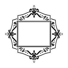 Ornate Black Frame with Rectangular Center, Black Floral Pattern, White Background, Decorative.