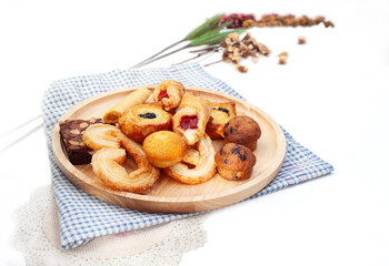 mix fruits on wooden plate