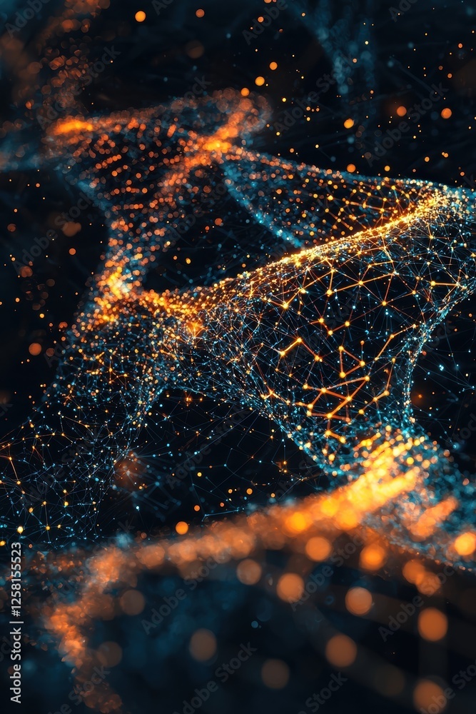 Poster a captivating abstract image depicting a network of luminous particles connected by intricate lines,