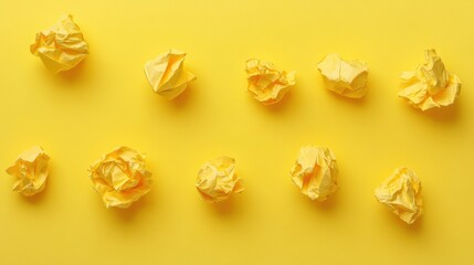 Naklejka premium yellow crumpled paper balls on yellow background