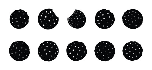 Cookie with bite icon silhouette set vector. Cookies icons set in flat style