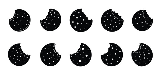 Cookie bite icon silhouette set vector. Cookies icons set in flat style