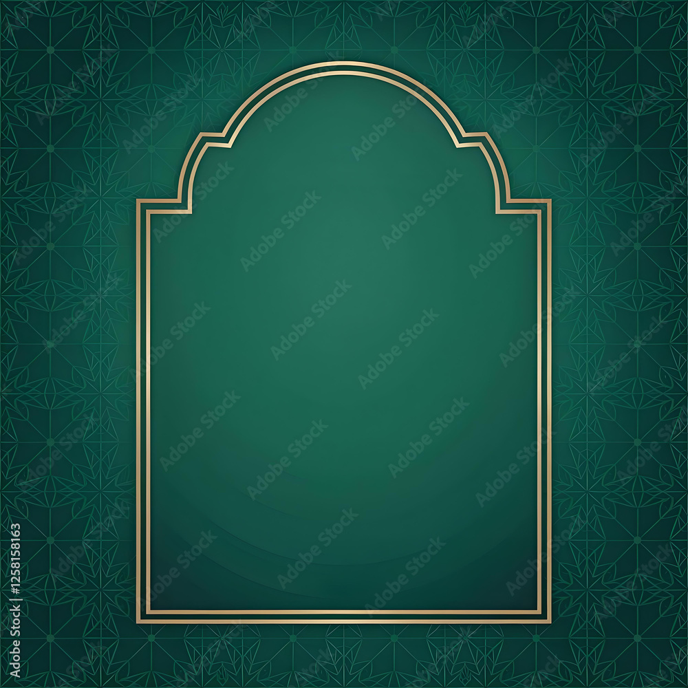 Fototapete a green background featuring a gold frame adorned with intricate arabic patterns.