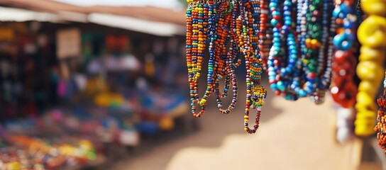 Obraz premium Vibrant African Beaded Necklaces at a bustling Market