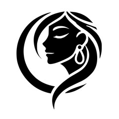Silhouette portrait of a woman, simple line art with earrings.
