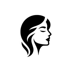 Silhouette of a woman's profile with flowing hair against a white background, minimal style.