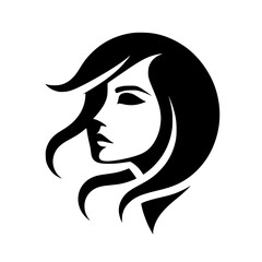 Silhouette of a woman's profile facing left, with long flowing hair in a stylish and modern design.