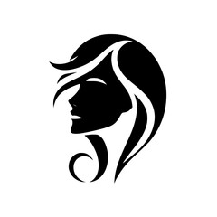 Silhouette of a woman's face with flowing hair, demonstrating elegant lines and modern style, set against a white background.