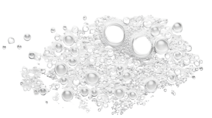 Soap suds with bubbles creating a textured effect on transparent background