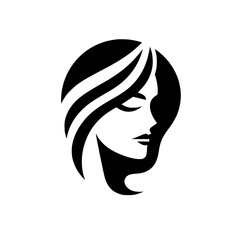 Minimalist Silhouette of a Woman with flowing hair, and a white background, a clean, bold, and modern logo for a salon or spa.