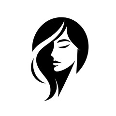 Elegant stylized female face in profile, featuring flowing hair and a soft, simple design on a stark white background.