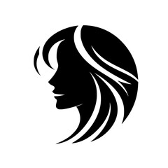 Silhouette of a woman's profile, hair flowing around her head.