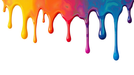 Rainbow paint drips on a transparent background with colorful dripping colors