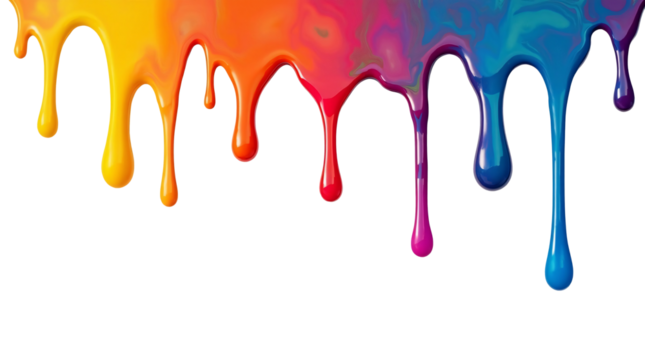 Rainbow paint drips on a transparent background with colorful dripping colors