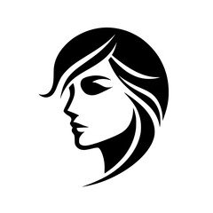 Woman's Profile in silhouette, with a bold hairstyle, elegant and minimalist, black and white, and simple.