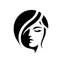 Sleek graphic illustration of a woman's profile, hair, and serene features, showing a minimalist design in black and white.