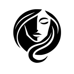 Black and White Silhouette of a Woman with flowing hair, Half-Face Profile, Circle Composition.