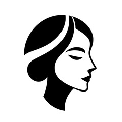 Black and white profile portrait of a woman, stylized art deco style. © MatandSterre