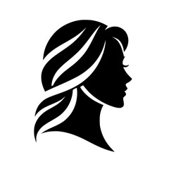 Black Silhouette of a Woman in Profile, Displaying Hair Style and Shape.