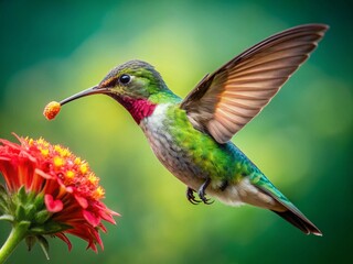 Fototapeta premium Hummingbird in Flight, Nectar Feeding, Close-up, Garden, Bird Photography