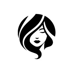 Minimalist Silhouette of a Woman's Face with flowing hair, centered in a circle on a white background, featuring a simple and elegant design.