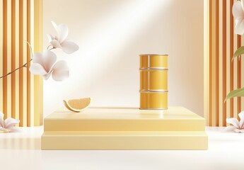 Design Yellow product display with floral accents