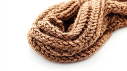 Knitted wool scarf on white background, winter fashion accessory