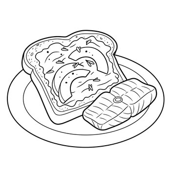 recommend clip art: avocado toast and fish on a plate sketch 