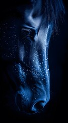 Naklejka premium Neon Blue Horse on Black Background, Abstract Image, Texture, Pattern Background, Wallpaper, Cover and Screen for Smartphone, PC, Laptop, 9:16 and 16:9 Format
