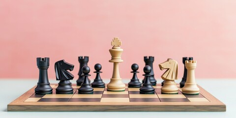 effects impact perspective concept. Chess pieces arranged on a board with a pastel background.
