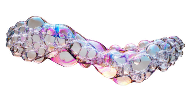 Colorful soap bubbles floating on transparent background