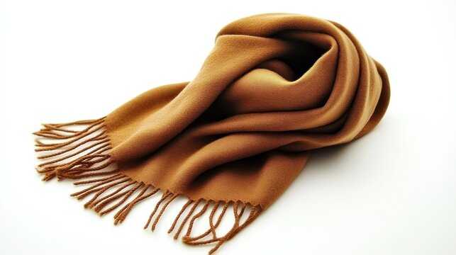 Warm brown wool scarf, soft fabric, winter fashion accessory, white background