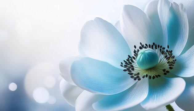 Transparent blue anemone flower