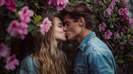 Fototapeta premium close up of a romantic couple, couple is kissing