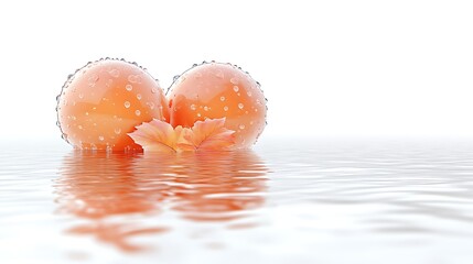 Two Orange Eggs Resting On Water With Leaf