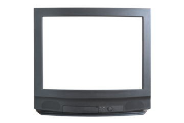 Old TV isolated on a white background. Retro technology concept. Blank screen for text. Vintage TVs from the 1980s, 1990s, 2000s.
