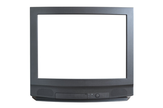 Old TV isolated on a white background. Retro technology concept. Blank screen for text. Vintage TVs from the 1980s, 1990s, 2000s.