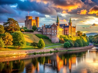 Obraz premium Inverness Castle & Sheriff Court, River Ness, Scottish Highlands - High-Resolution Stock Photo