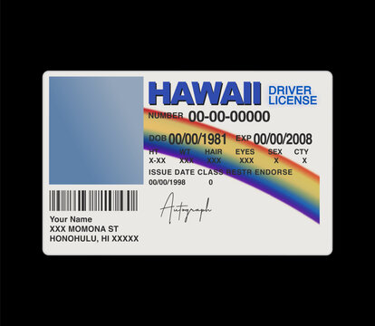 Iconic Hawaii driver license mockup. Fake id template
