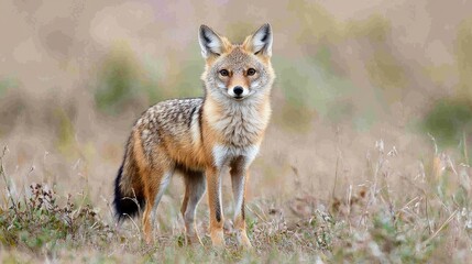 Fototapeta premium Fox standing in grasslands, wildlife safari