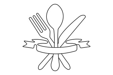 Knife and fork continuous one line drawing with black and white background