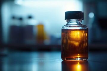 Ether. Pure Liquid Chemical Compound in Amber Glass Bottle for Laboratory Research